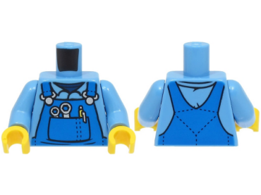 973pb3781c01 - Torso Mechanic Overalls with Silver Wrenches and Fasteners, Yellow Pen, and Dark Blue Undershirt Pattern / Medium Blue Arms / Yellow Hands