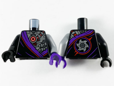 973pb3788c01 - Torso Robe with Dark Purple Hem and Silver Robot Armor Pattern / Flat Silver Arm Left / Black Arm Right / Dark Purple Hand Left / Black Hand Right