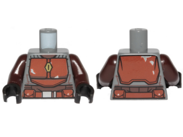 973pb3802c01 - Torso SW Armor Reddish Brown Plates and Belt Pattern (Mandalorian) / Dark Brown Arms / Black Hands