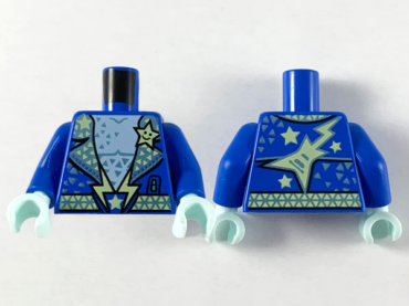 973pb3807c01 - Torso Jacket with Metallic Light Blue Lapels and Triangles, Yellowish Green Star and Lightning Pattern / Blue Arms / Light Aqua Hands