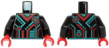 973pb3809c01 - Torso Dark Turquoise and Red Stripes, Rectangles and Circles Pattern / Black Arms / Red Hands