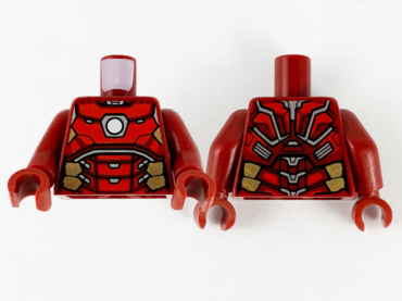 973pb3836c01 - Torso Armor, White Circle Arc Reactor, Silver and Gold Trim Pattern / Dark Red Arms / Dark Red Hands