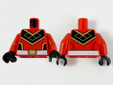 973pb3871c01 - Torso Black Chevron with Gold Trim and White Belt Pattern / Red Arms with Black and Gold Hexagon Pattern / Black Hands