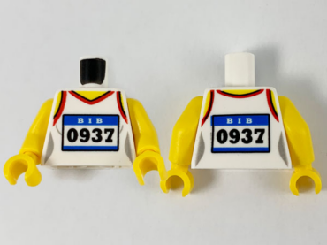 973pb3873c01 - Torso Female Shirt, Red Hems and Racing Bib with 'BIB 0937' Pattern / Yellow Arms / Yellow Hands