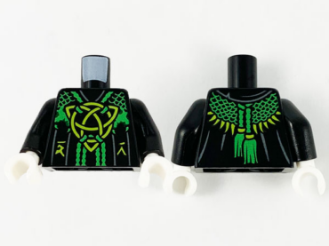 973pb3932c01 - Torso Robe, Bright Green Mesh Shawl, Lime Celtic Knot and Ninjago Logogram Letter D and Letter R Pattern / Black Arms / White Hands