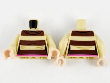 973pb4018c01 - Torso Female with 3 Dark Brown Stripes and Dark Pink Belt Pattern / Tan Arms / Light Nougat Hands