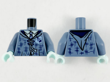 973pb4021c01 - Torso Female Tattered Robe, Hogwarts Patch, Dark Blue Lapels and Tie Pattern / Sand Blue Arms / Light Aqua Hands