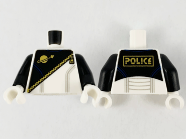 973pb4140c01 - Torso Space Futuron Black Pattern, Gold Zipper and Classic Logo, 'POLICE' on Back / Black Arms / White Hands
