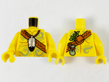973pb4150c01 - Torso Bare Chest Muscles Outline, Feather Necklace, Dark Orange Crossbelt and Light Bluish Gray Filigree Tattoos Pattern / Yellow Arms / Yellow Hands
