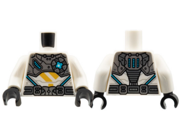 973pb4308c01 - Torso Silver Armor and Belt, Medium Azure Light, Bright Light Orange Ninjago Logogram Letter Z Pattern / White Arms / Black Hands