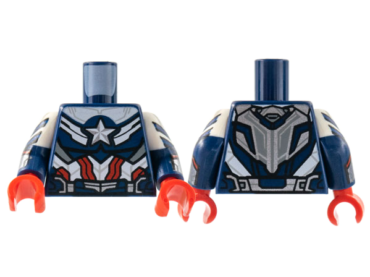 973pb4410c01 - Torso Armor Silver Star, White Midriff, Red Stripes Pattern / Dark Blue Arms with White Short Sleeve, Silver Star and Cuff Pattern / Red Hands