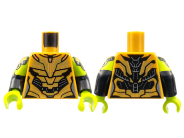 973pb4419c01 - Torso Female Armor, Gold Plates, Black Trim Pattern (Gamora) / Black Arms with Lime Short Sleeves, Gold Armor Pattern / Lime Hands