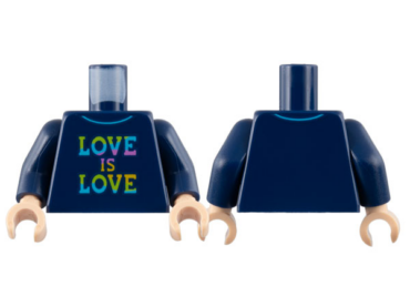 973pb4445c01 - Torso Collared Shirt, Rainbow 'LOVE IS LOVE' Pattern / Dark Blue Arms / Light Nougat Hands