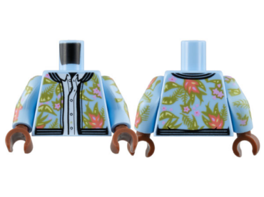 973pb4446c01 - Torso Jacket, Floral Print over White Button Down Shirt Pattern / Bright Light Blue Arms with Floral Pattern / Reddish Brown Hands