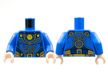 973pb4447c01 - Torso Armor, 3 Gold Circles and Trim Pattern / Blue Arms / Light Nougat Hands