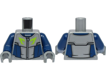 973pb4467c01 - Torso Racing Suit, Dark Blue Panels, Silver Zipper, Lime Logo Pattern / Dark Blue Arms / Dark Bluish Gray Hands