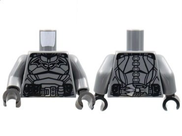 973pb4485c01 - Torso Armor, Black Bat with Silver Outline, Panel Lines, Belt with Silver Buckle Pattern / Dark Bluish Gray Arms / Black Hands