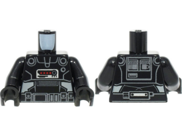 973pb4500c01 - Torso SW Armor Dark Trooper with Silver Lines and Belt, Red Squares and Light Bluish Gray Panels Pattern / Black Arms / Black Hands