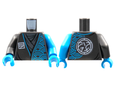 973pb4546c01 - Torso Tunic, Dark Azure Arches, Ninjago Logogram Letter N, Core Logo on Back Pattern / Dark Azure Arm Left / Pearl Dark Gray Arm Right / Dark Azure Hands
