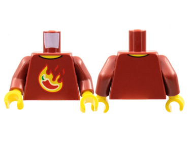 973pb4560c01 - Torso Red Chili Pepper in Yellow Flames Pattern / Dark Red Arms / Yellow Hands