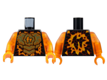 973pb4749c01 - Torso Orange and Gold Energy, Ninjago Logogram Letter C, Red Rimmed Lava Stone Spots Pattern / Trans-Orange Arms / Orange Hands