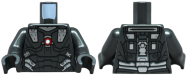 973pb4751c02 - Torso Armor, Silver Trim, Red and White Circle Arc Reactor Pattern / Pearl Dark Gray Arms / Pearl Dark Gray Hands