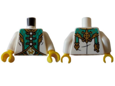 973pb4836c01 - Torso Tang Jacket Closed with Gold Trim and Dark Turquoise Panels over Dragon Medallion Belt Pattern / White Arms / Yellow Hands