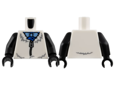 973pb5009c01 - Torso Panda Costume, Dark Bluish Gray Fur, Silver Zipper, Blue Shirt, Bright Light Blue Bow Tie Pattern (BAM) / Black Arms / Black Hands