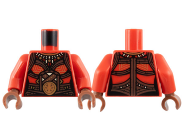 973pb5078c01 - Torso Female Armor, Gold Mantle and Circle, Dark Brown Leather Work Pattern / Red Arms / Reddish Brown Hands