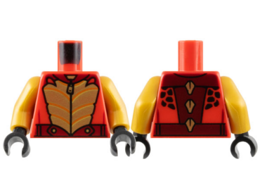 973pb5096c01 - Torso Racing Jacket, Gold Scales and Zipper, Dark Red Collar and Belt Pattern / Pearl Gold Arms / Black Hands