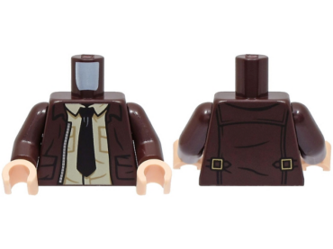 973pb5161c01 - Torso Open Jacket with Pockets, Silver Zipper and Gold Clasps, Tan Shirt, Black Tie Pattern / Dark Brown Arms / Light Nougat Hands