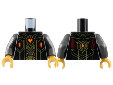 973pb5252c01 - Torso Robe Open with Dark Red and Orange Hexagonal Crystals and Gold Lines over Armor Pattern / Pearl Dark Gray Arms / Pearl Gold Hands