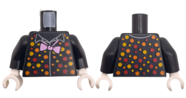 973pb5410c01 - Torso Shirt with Bright Pink Bow Tie and Red, Orange and Bright Light Orange Polka Dots Pattern (BAM) / Black Arms / White Hands