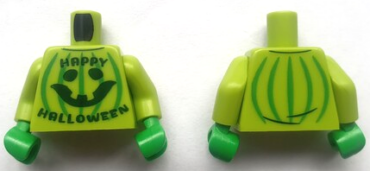 973pb5411c01 - Torso Sweater with Dark Green 'HAPPY HALLOWEEN' and Pumpkin Jack O' Lantern with Bright Green Stripes Pattern (BAM) / Lime Arms / Bright Green Hands