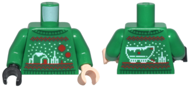 973pb5835c01 - Torso Knit Fair Isle Holiday Sweater with White and Red SW Tatooine Scenes Pattern / Green Arms / Light Nougat Hand Left / Black Hand Right