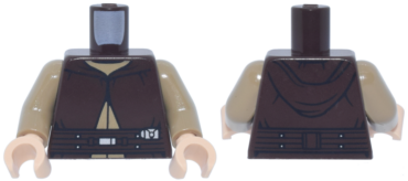973pb6244c01 - Torso SW Jedi Robe with Long Hood, Belt with Silver Buckles and Dark Tan Undershirt Pattern / Dark Tan Arms / Light Nougat Hands