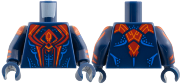 973pb6282c01 - Torso Large Red Spider, Orange Trim, Blue Muscle Contours and Dots Pattern / Dark Blue Arms with Red Pauldron, Cuff, and Stripe, Orange Trim and Blue Dots Pattern / Dark Blue Hands