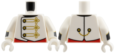 973pb6600c01 - Torso Jacket, Gold Buttons and Piping, Red Cummerbund Pattern / White Arms with Black Cuff, Gold Button and Chevron Pattern, White Hands