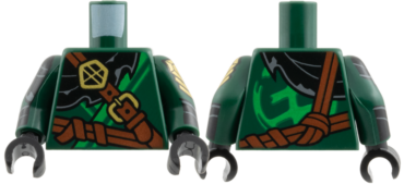 973pb6603c01 - Torso Tunic, Bright Green Hem, Black Scarf, Reddish Brown Belts, Gold Buckle and Ornament Pattern / Dark Green Arms with Black Wrappings, Gold Armor Pattern / Black Hands