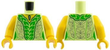 973pb6607c01 - Torso Female, Yellow Neck, Silver Pendant, Bright Green Leaves, Silver Filigree Pattern / Yellow Arms / Yellow Hands