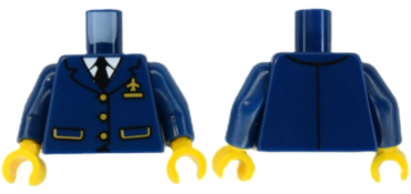973pb6618c01 - Torso Suit Jacket with 2 Pockets, 3 Gold Buttons, Airplane Pin and Badge, White Shirt, Black Tie Pattern (BAM) / Dark Blue Arms / Yellow Hands