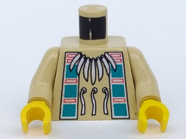 973px105c01 - Torso Western Indians Necklace and Dark Turquoise Squares Pattern / Tan Arms / Yellow Hands