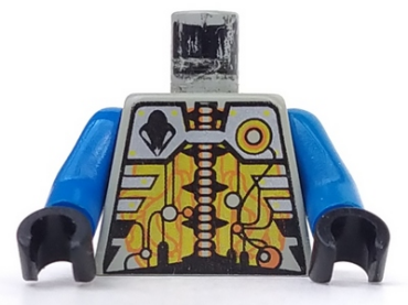 973px132c01 - Torso Space UFO Silver and Gold Circuitry Pattern / Blue Arms / Black Hands