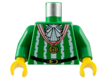 973px135c01 - Torso Pirate Imperial Armada Ruffles, White Stripes Gold Medal Pattern / Green Arms / Yellow Hands