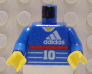 973px26c01 - Torso Soccer Adidas Logo, Red Stripe, Number 10, Zidane on Back Pattern / Blue Arms / Yellow Hands