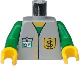 973px31c01 - Torso Bank Employee Jacket, Dollar Sign Badge and ID Pattern / Green Arms / Yellow Hands