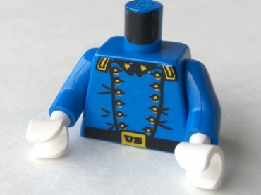 973px41c01 - Torso Western Cavalry Uniform, 12 Buttons, 2 Gold Stars on Collar Pattern / Blue Arms / White Hands