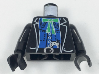 973px54c01 - Torso Western Bandit Jacket over Blue Shirt, Green String Tie with Bow, Gun in Belt Pattern / Black Arms / Black Hands