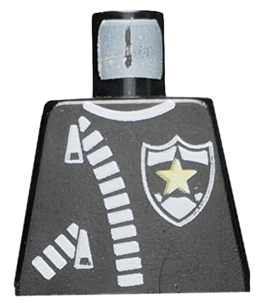 973px9 - Torso Police Leather Jacket with Thick White Zippers and Badge with Yellow Star Pattern