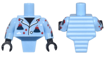 98127pb02c01 - Torso, Modified Short with Ridged Armor with Volcano Pajamas Pattern / Bright Light Blue Arms with Volcano Pajamas Pattern / Black Hands